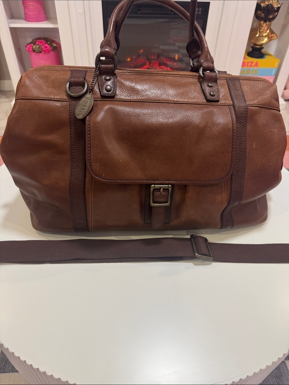 Fossil Leather Weekender Duffle Bag - Brown
